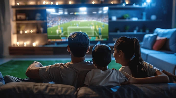 Familie schaut TV mit IPTVBESTER Service in der Schweiz